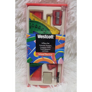 Vintage Wescott 8 Piece Colorful School Tool Kit Plastic Container NEW OLD STOCK